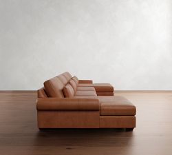 Big Sur Roll Arm Deep Seat Leather Double Chaise Sectional (146"&ndash;198")