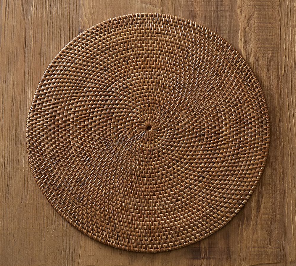 Tava Handwoven Rattan Round Placemats - Set of 4 - Honey