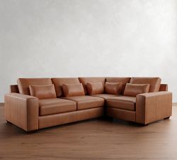 Big Sur Square Arm Deep Seat Leather 3-Piece Sectional (121")