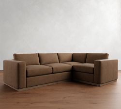Carmel Wide Arm Leather Wood Base 3-Piece Sectional (113")