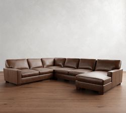 Turner Square Arm Leather L-Shaped Chaise Sectional (137"&ndash;142")