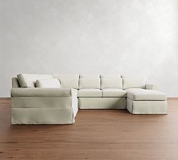 York Roll Arm Deep Seat Slipcovered 4-Piece Chaise Sectional (121")