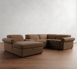 Ultra Lounge Roll Arm Leather Reclining 6-Piece Sectional (130")