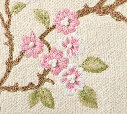 Cherry Blossom Embroidered Lumbar Pillow