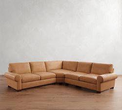 Turner Roll Arm Leather 3-Piece L-Shaped Wedge Sectional (124")