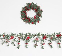 Faux Berry &amp; Leaf Wreath &amp; Garlands