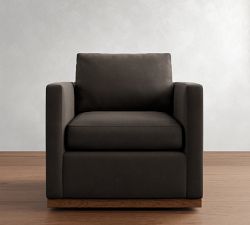 Jake Leather Brindle Wood Base Swivel Chair