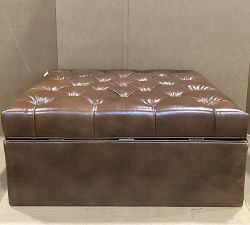 Open Box: Lorraine Tufted Leather Square Storage Ottoman - Legacy Chocolate, Espresso