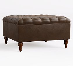 Open Box: Lorraine Tufted Leather Square Storage Ottoman - Legacy Chocolate, Espresso