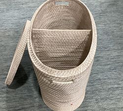 Open Box: Tava Handwoven Rattan Divided Hamper - White