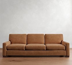 Open Box: Turner Square Arm Grand Sofa (104"W, 44"D), 3X3 - Mason Pebble Caramel, Dark Walnut