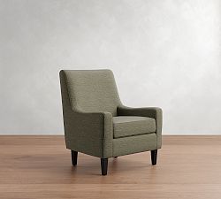 Open Box: Isaac Upholstered Armchair - Performance Textured Weave Olive, Black Legs