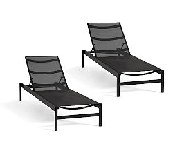 Open Box: Fiji Metal &amp; Mesh Stackable Outdoor Single Chaise Lounge, Set of 2 - Black
