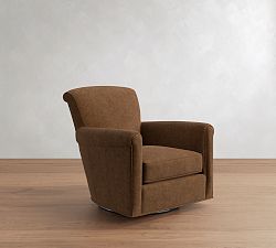 Open Box: Irving Roll Arm Leather Swivel Armchair without Nailheads (33") - Performance Roughout Suede Caramel