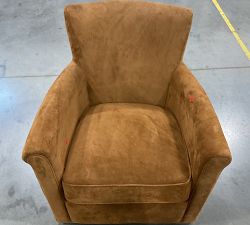 Open Box: Irving Roll Arm Leather Swivel Armchair without Nailheads (33") - Performance Roughout Suede Caramel