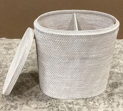 Open Box: Tava Handwoven Rattan Divided Hamper - White