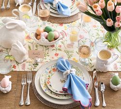 Spring Garden Embroidered Cotton Table Runner