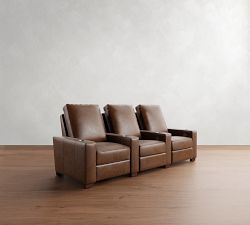 Turner Square Arm Leather Media Chair - Row of 3
