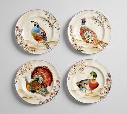 Botanical Harvest Bird Stoneware Salad Plates - Mixed Set of 4