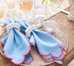 Scallop Border Cotton/Linen Napkins - Set of 4