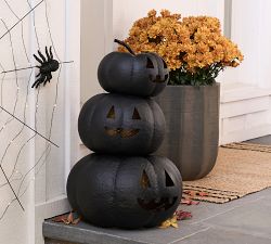 Lit Stacked Hammered Jack O'Lantern