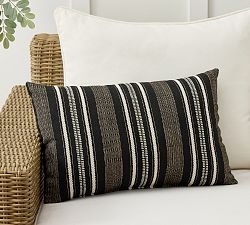Open Box: Celine Striped Outdoor Performance Lumbar Pillow, 16" - 24" - Ebony