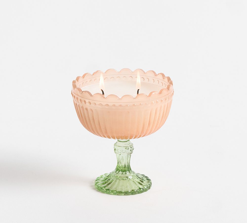 Fluted Flower Candle - Peony Blush - Small, Blush/Sage