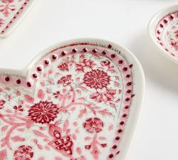 Heart Block Print Stoneware Appetizer Plates - Set of 4