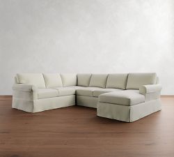 York Roll Arm Slipcovered 4-Piece Chaise Sectional (116")