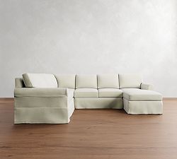 York Roll Arm Slipcovered 4-Piece Chaise Sectional (116")