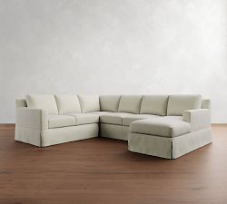 York Square Arm Slipcovered 4-Piece Chaise Sectional  (115")