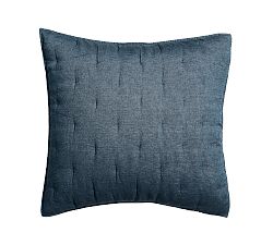Open Box: Belgian Flax Linen Tufted Quilted Sham, Euro, Set of 3 - Denim