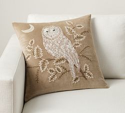 Velvet Embellished Owl Pillow Cover