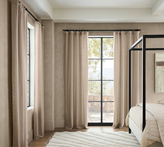 Custom Belgian Flax Linen Blackout Curtain - Dark Flax by Pottery Barn