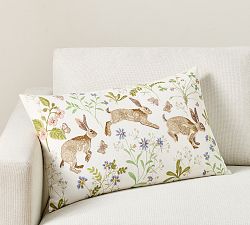 Open Box: Spring Jumping Bunny Embroidered Lumbar Pillow
