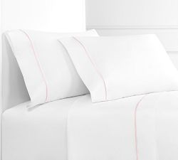 Lena Percale Embroidered Single Stripe Sheet Set