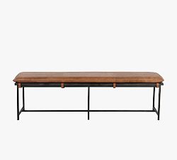 Open Box: Benson Leather Bench (68") - Tan Leather, Gunmetal Legs