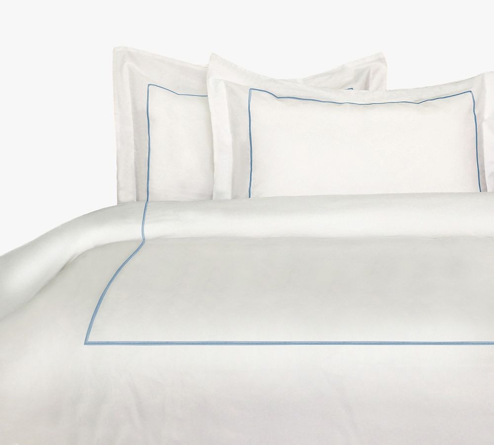 Lena Percale Embroidered Single Stripe Duvet Cover Set - Blue/White, Full/Queen