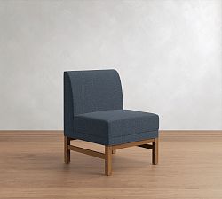 Open Box: Nielson Upholstered Modular Single Seat Banquette (25") - Performance Heathered Tweed Indigo, Walnut