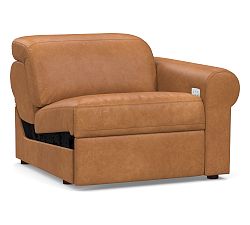 Open Box: Ultra Lounge Leather Roll Arm Right-Arm Recliner - Churchfield Camel, Brown