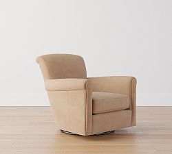 Open Box: Irving Roll Arm Leather Swivel Armchair without Nailheads (33") - Nubuck Wheat
