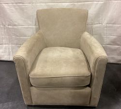 Open Box: Irving Roll Arm Leather Swivel Armchair without Nailheads (33") - Nubuck Wheat