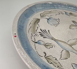 Open Box: Handcrafted Bird Print Large Pedestal Bowl (14" Diam)