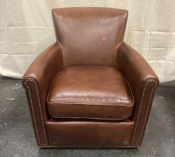 Open Box: Irving Roll Arm Leather Swivel Chair with Nailheads (33") - Statesville Molasses