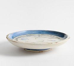 Open Box: Handcrafted Bird Print Large Pedestal Bowl (14" Diam)