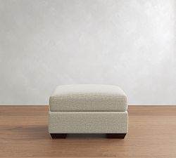 Open Box: Big Sur Upholstered Ottoman - Heathered Chenille Pebble, Espresso