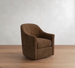 Open Box: Tillman Leather Swivel Armchair without Nailheads - Gravel Chocolate