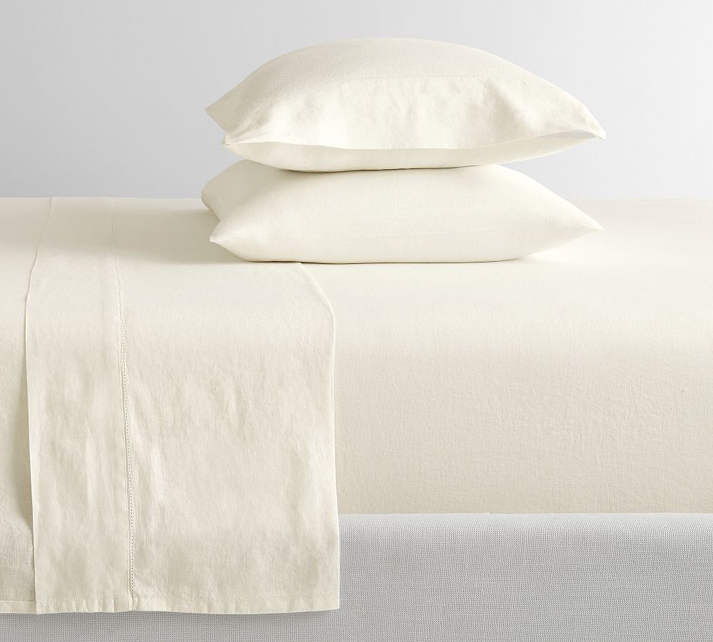 Belgian Flax Linen Hemstitch Sheet Set - Classic Ivory, Queen