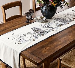 Midnight Manor Embroidered Cotton Table Runner