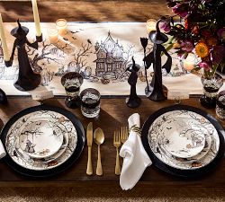 Midnight Manor Embroidered Cotton Table Runner
